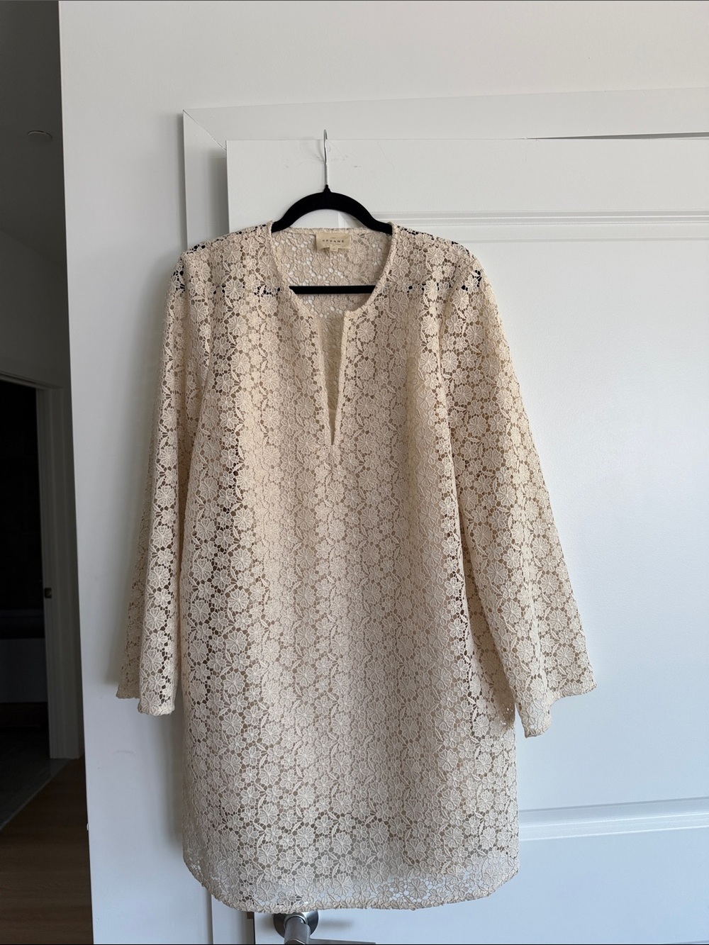 Sezane Cream Lace Tunic Dress with Keyhole Neck